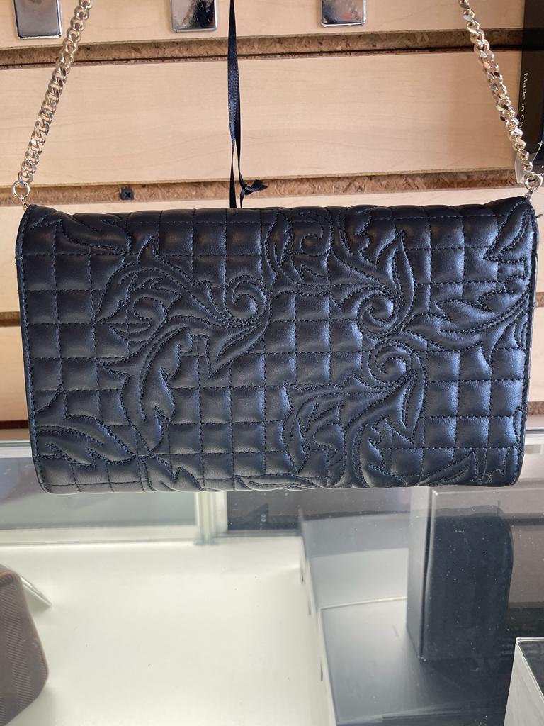 Versace Black Quilted Medusa Icon Baroque Envelope Clutch Wallet On Chain Bag